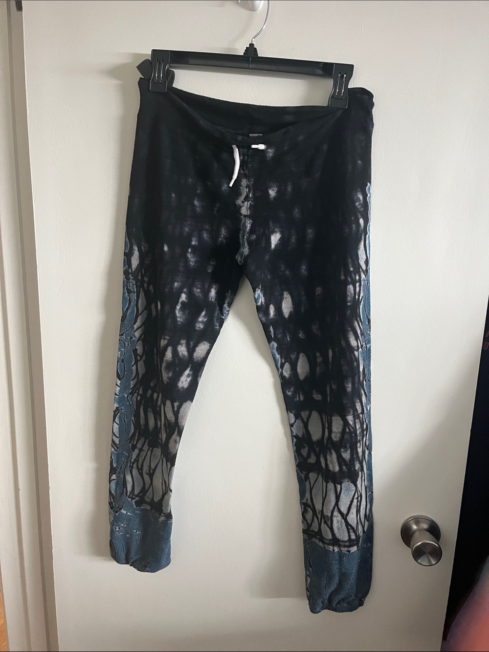 Monrow Blue and Black Tie-Dye Sweatpants with Drawstring